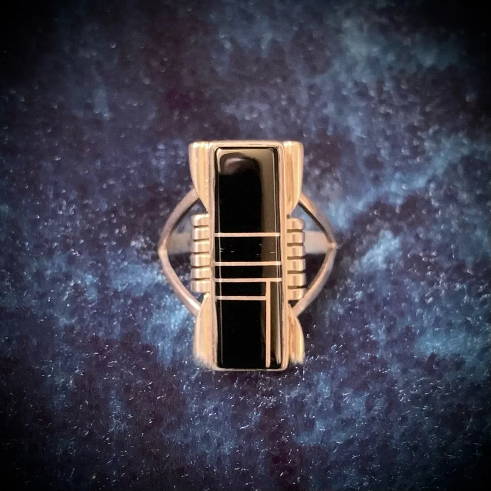 Vintage A Yazzie Navajo Onyx Sterling Silver Ring