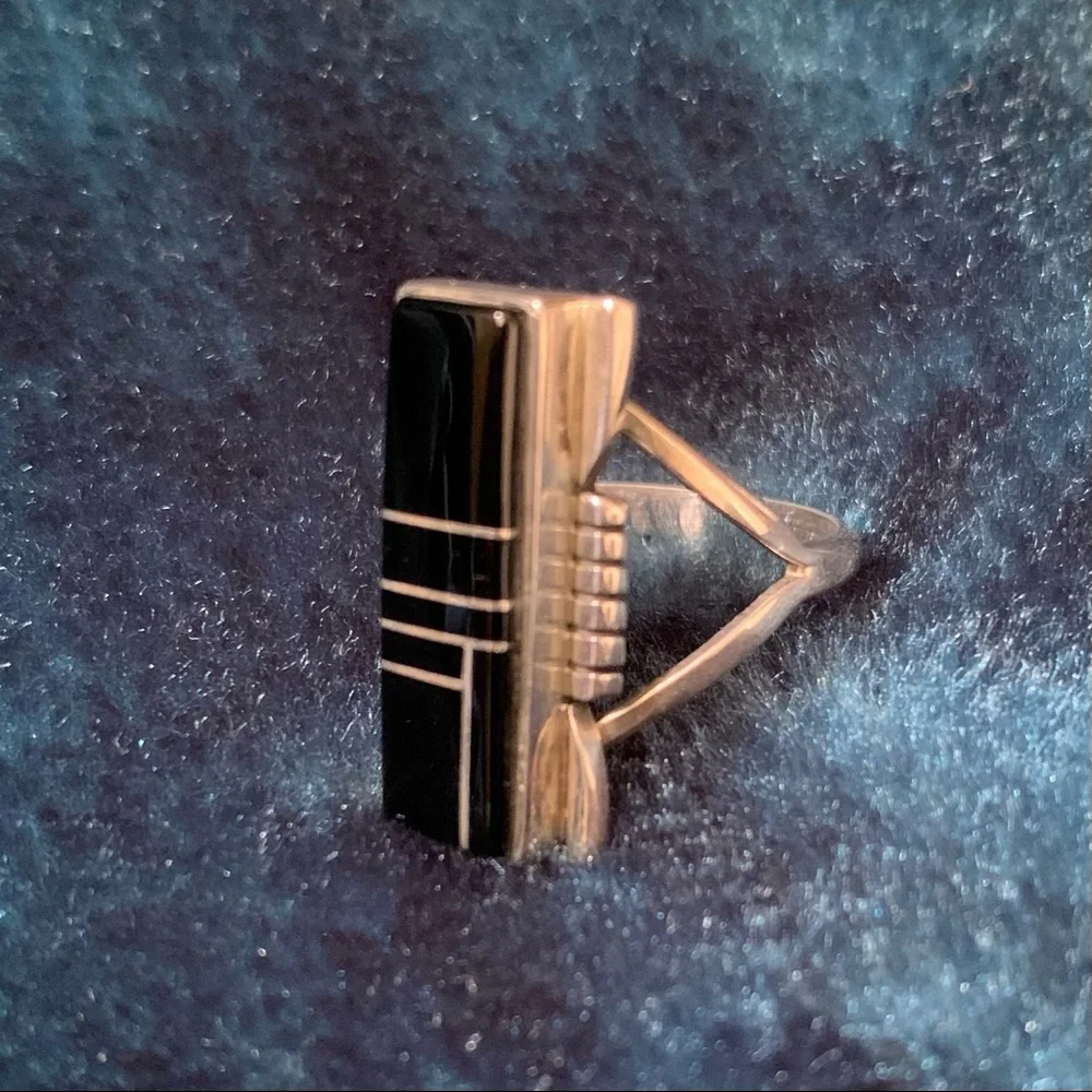 Vintage A Yazzie Navajo Onyx Sterling Silver Ring