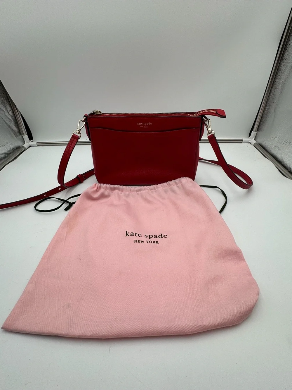 Kate Spade New York Red Pebbled Leather Crossbody Shoulder Bag Purse Dust Bag