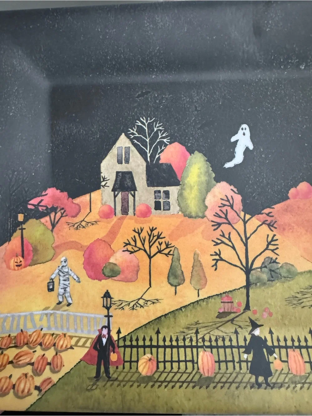 Halloween Village Decorative Metal Tray - Black and Orange