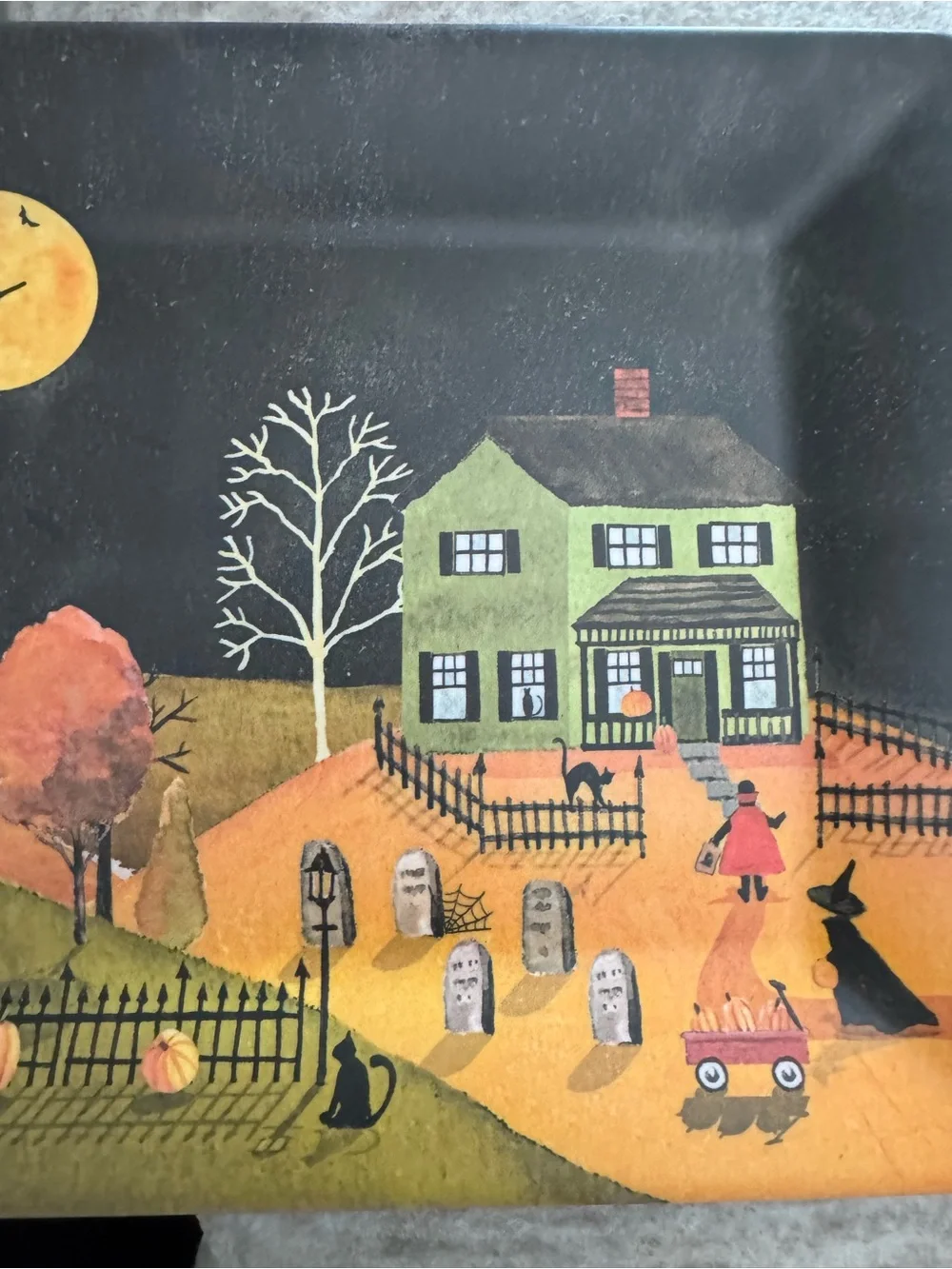Halloween Village Decorative Metal Tray - Black and Orange