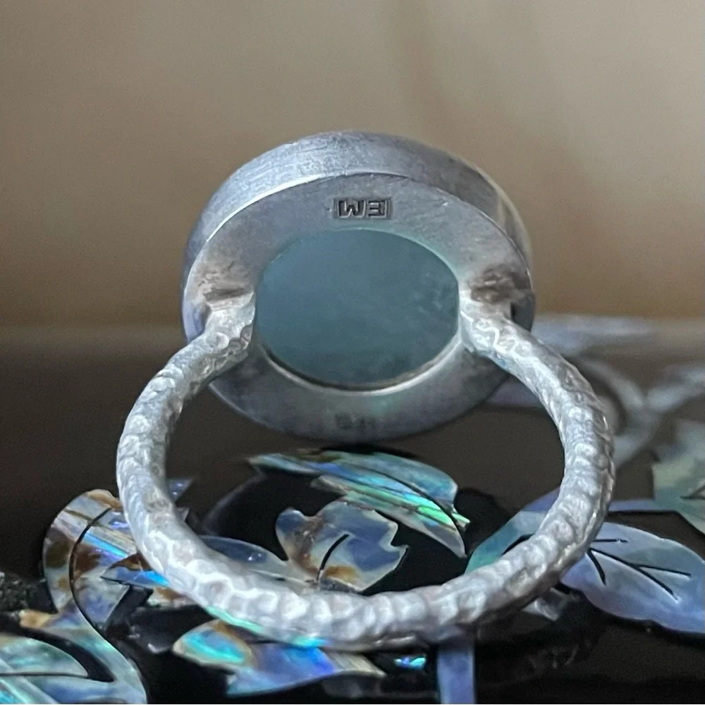 Matte Aquamarine Sterling Silver Ring with textured band 925