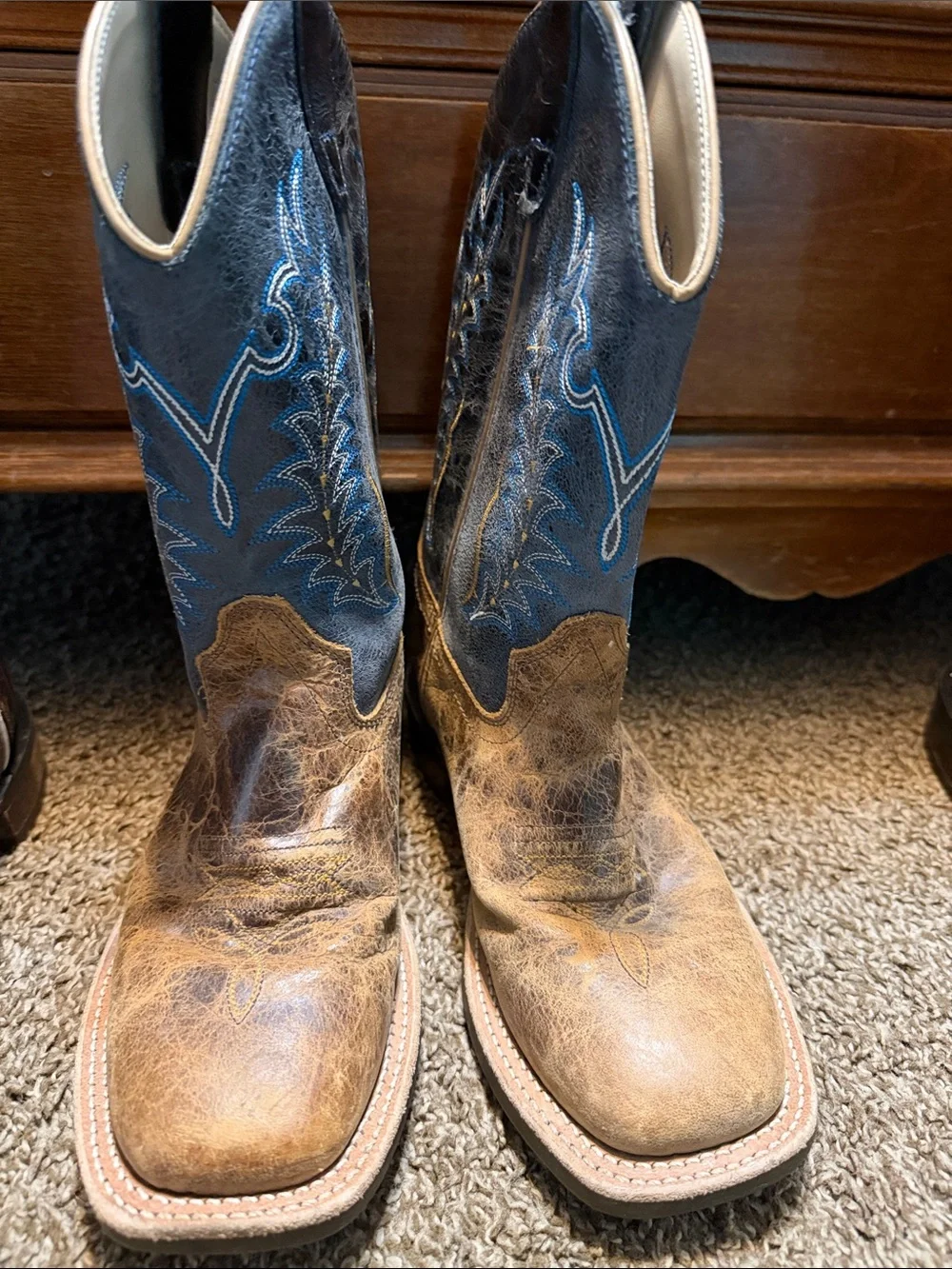 Old West Brown and Blue Kids' Western Cowboy Boots