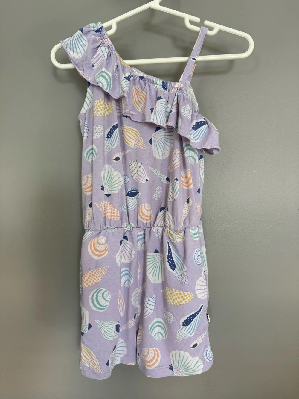 Little Sleepies Lavender Seashell One-Shoulder Shorts Romper - 2T