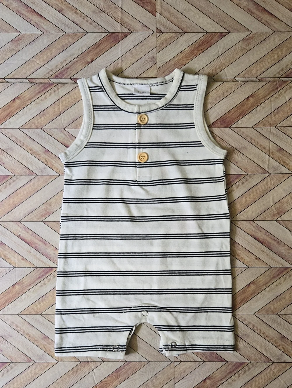 Baby Boy Black White Striped Romper Jumpsuit Short Sleeve Button-Up Outfit 0-3M