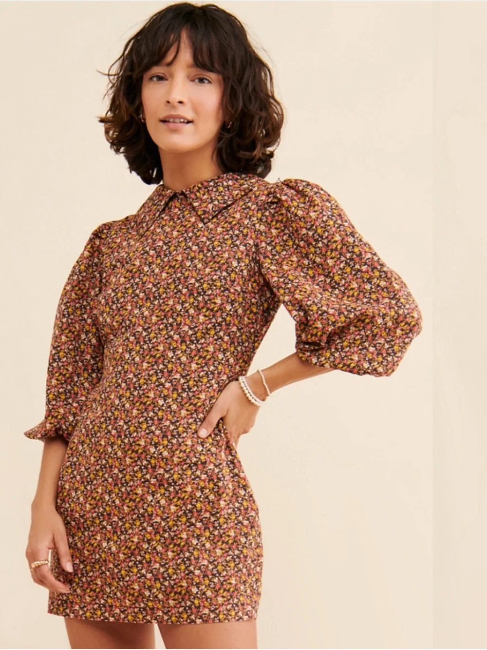 Floral Puff-Sleeve Mini Dress - Pink Floral