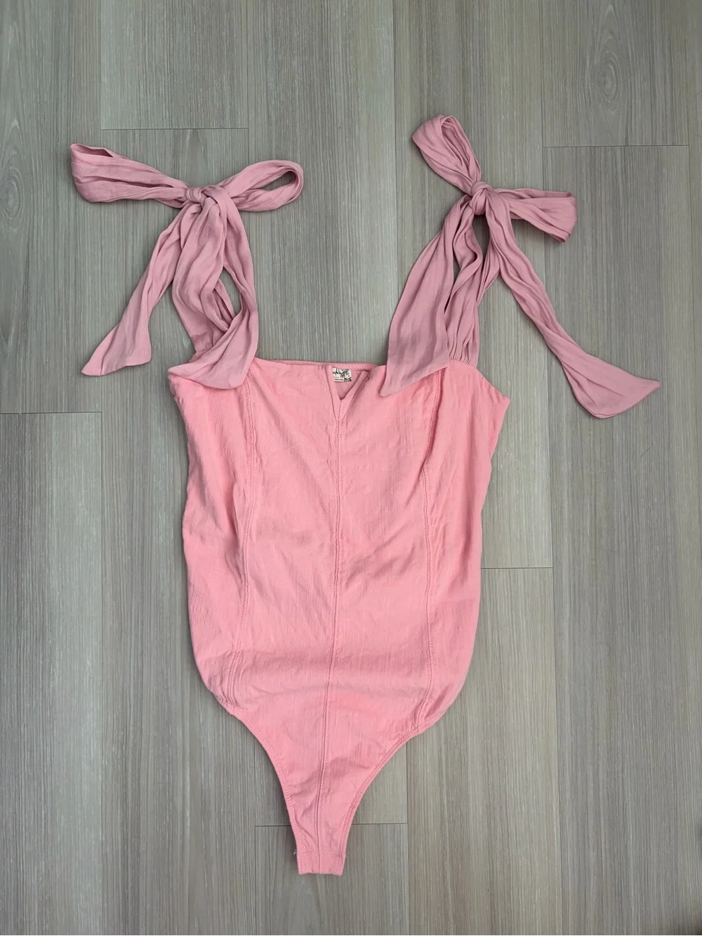 Free People Dusty Pink Tie-Shoulder One-Piece Bodysuit