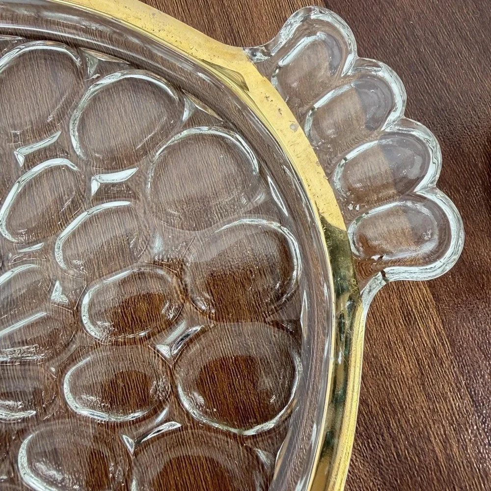 VTG Jeannette Thumbprint Gold Trim Juice Glasses Pitcher Tray Set Mid Century