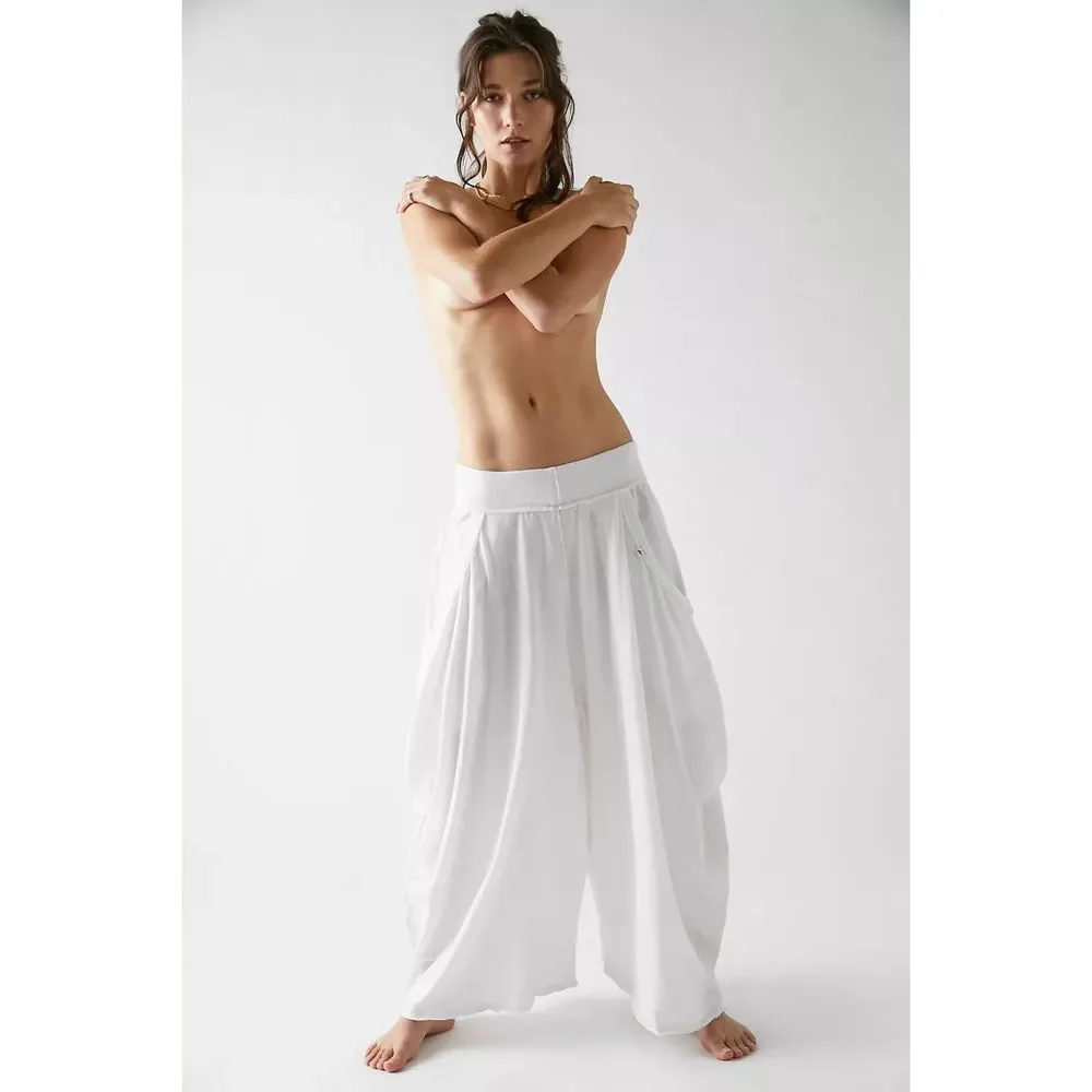 Free People White Flowing Wide-Leg Harem Pants