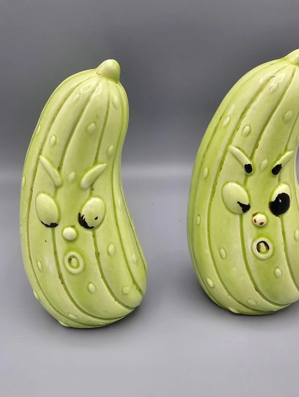 Vintage Ceramic Pickle Salt and Pepper Shakers Set