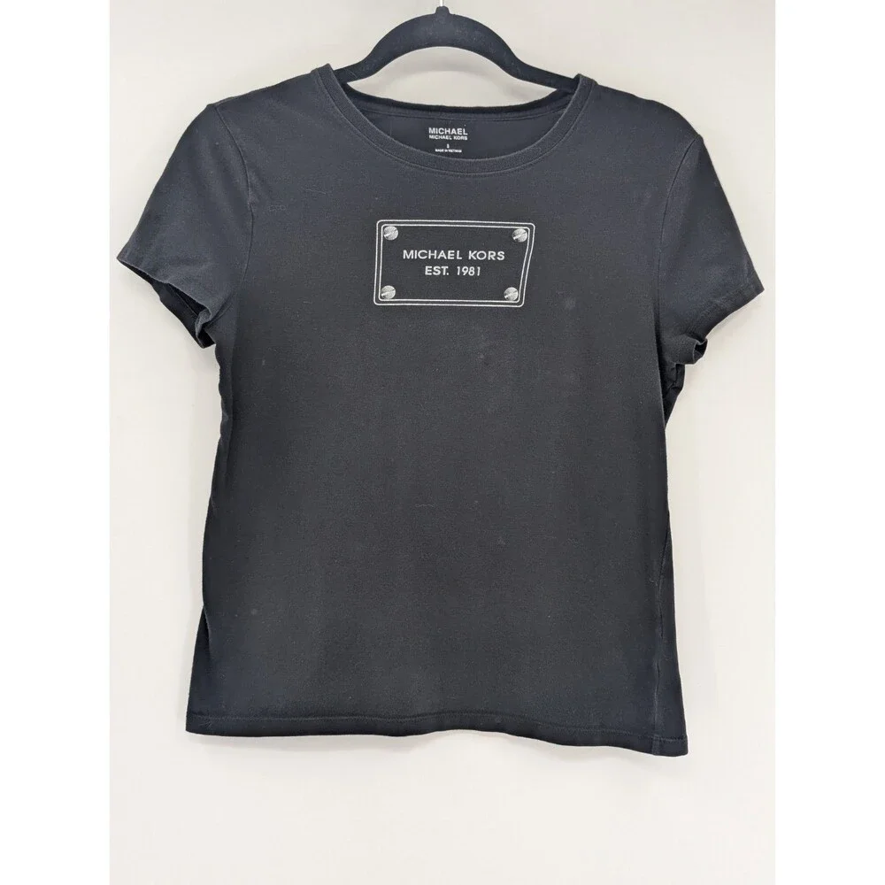 Michael Kors Black Graphic Logo Short Sleeve Crew Neck T-Shirt Size Small