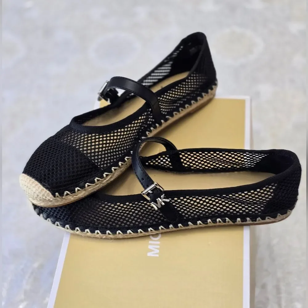 Michael Kors Black Mesh Espadrille Mary Jane Flats