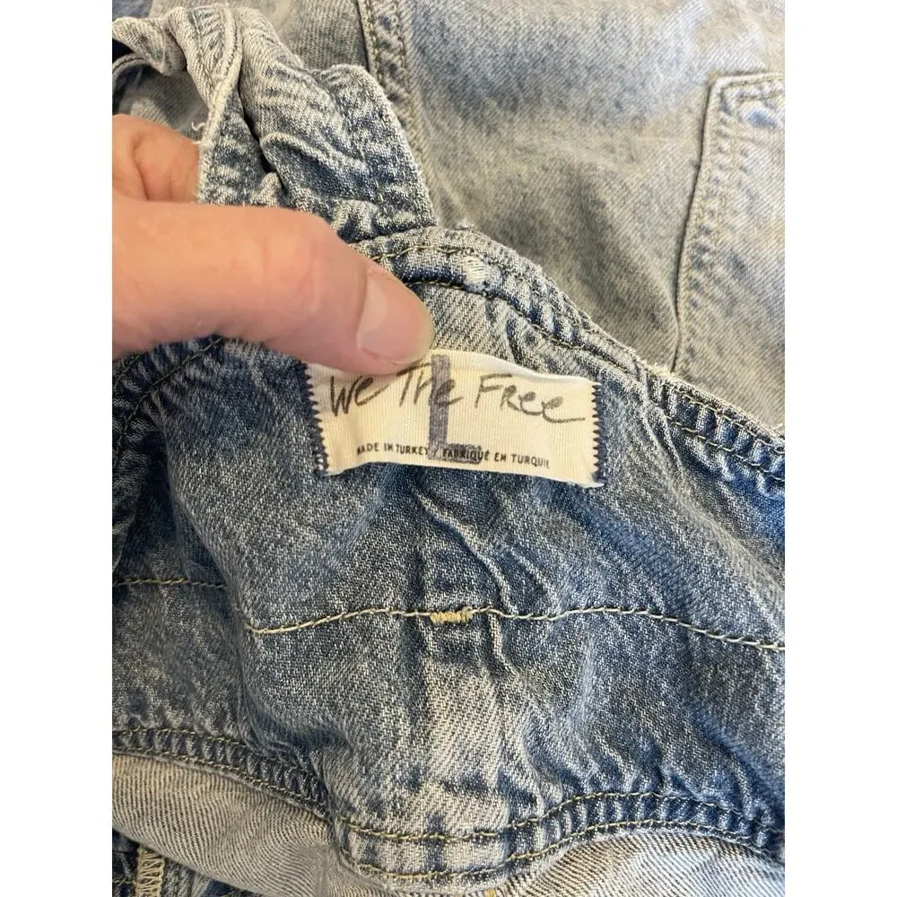 Free People Light Blue Distressed Denim Overalls