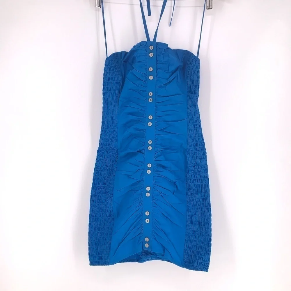 Free People Hold On Ruched Mini Dress Blue S NWT
