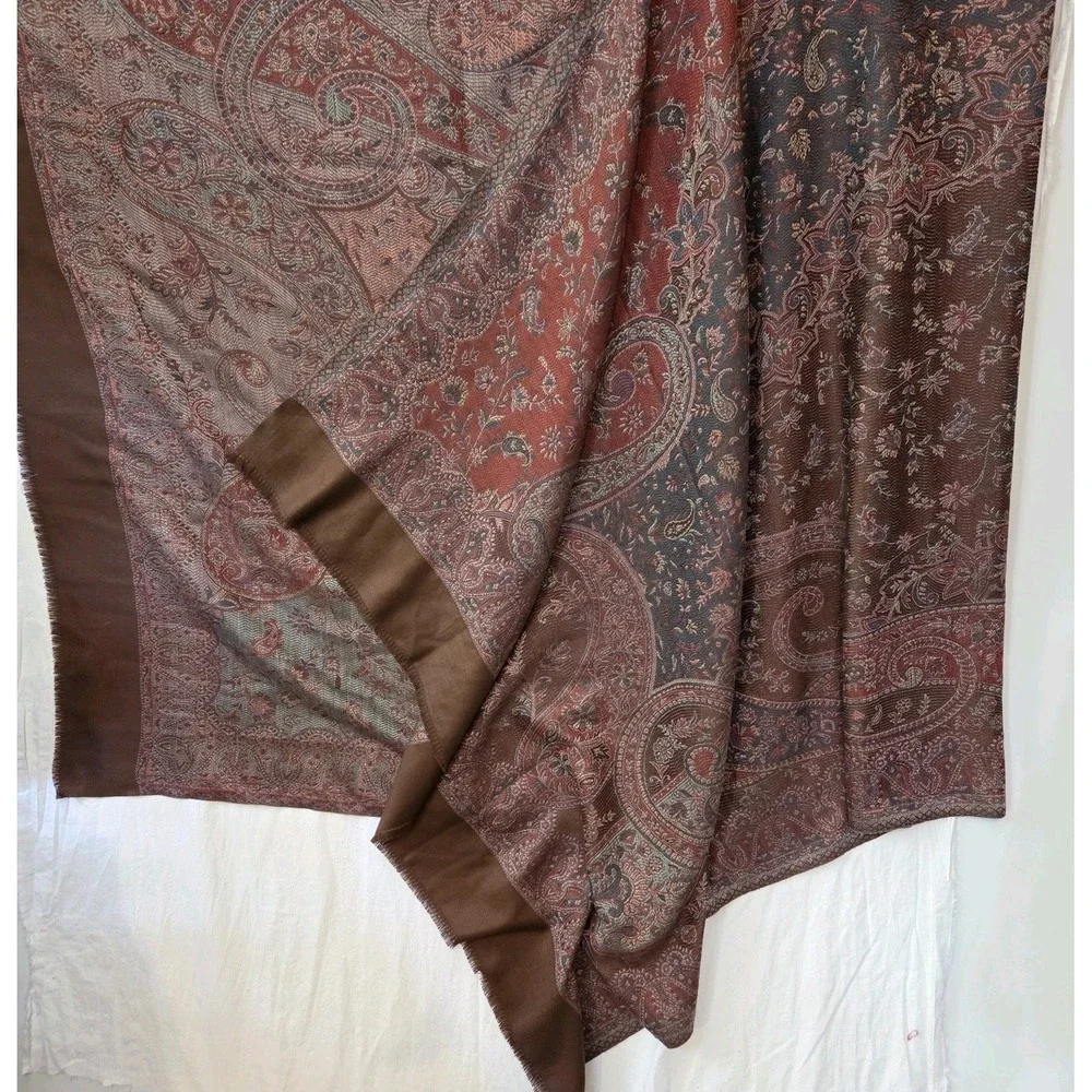 Brown Paisley Pashmina Shawl Scarf Bohemian Floral Jacquard Wrap Eyelash Fringe