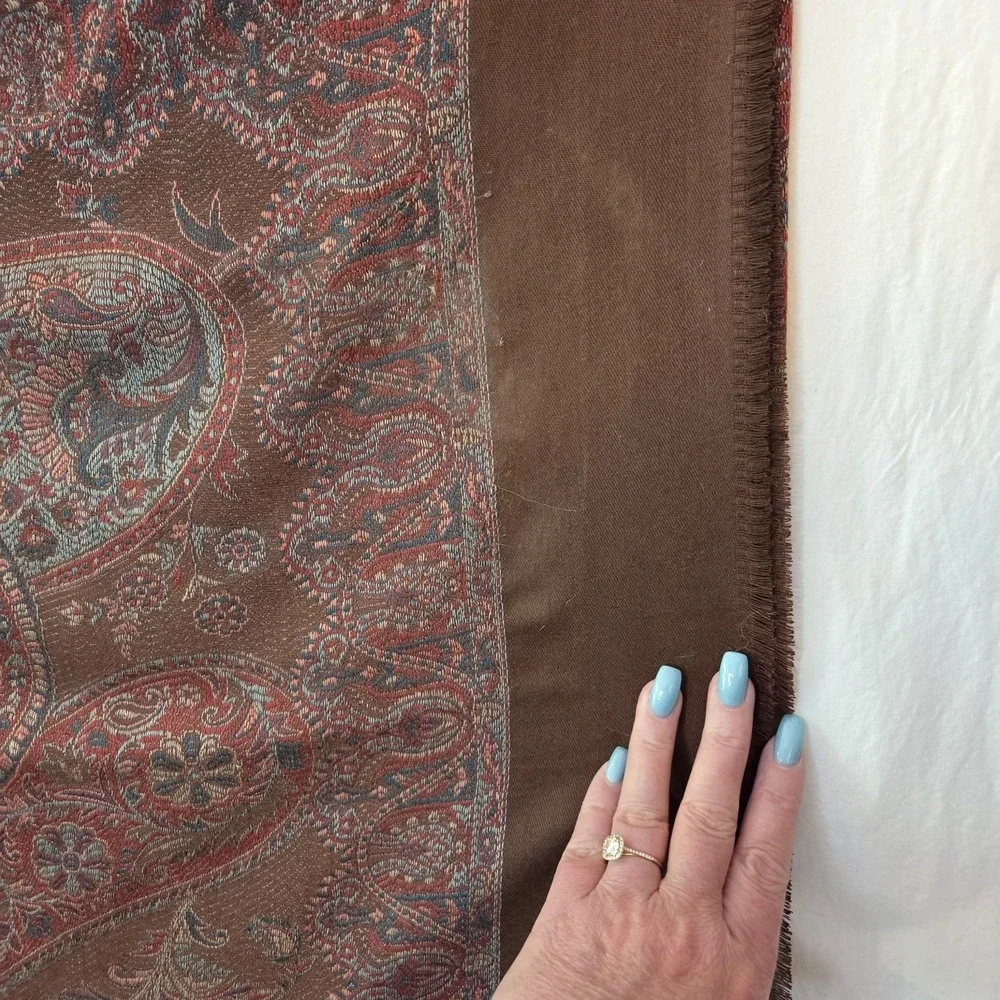 Brown Paisley Pashmina Shawl Scarf Bohemian Floral Jacquard Wrap Eyelash Fringe