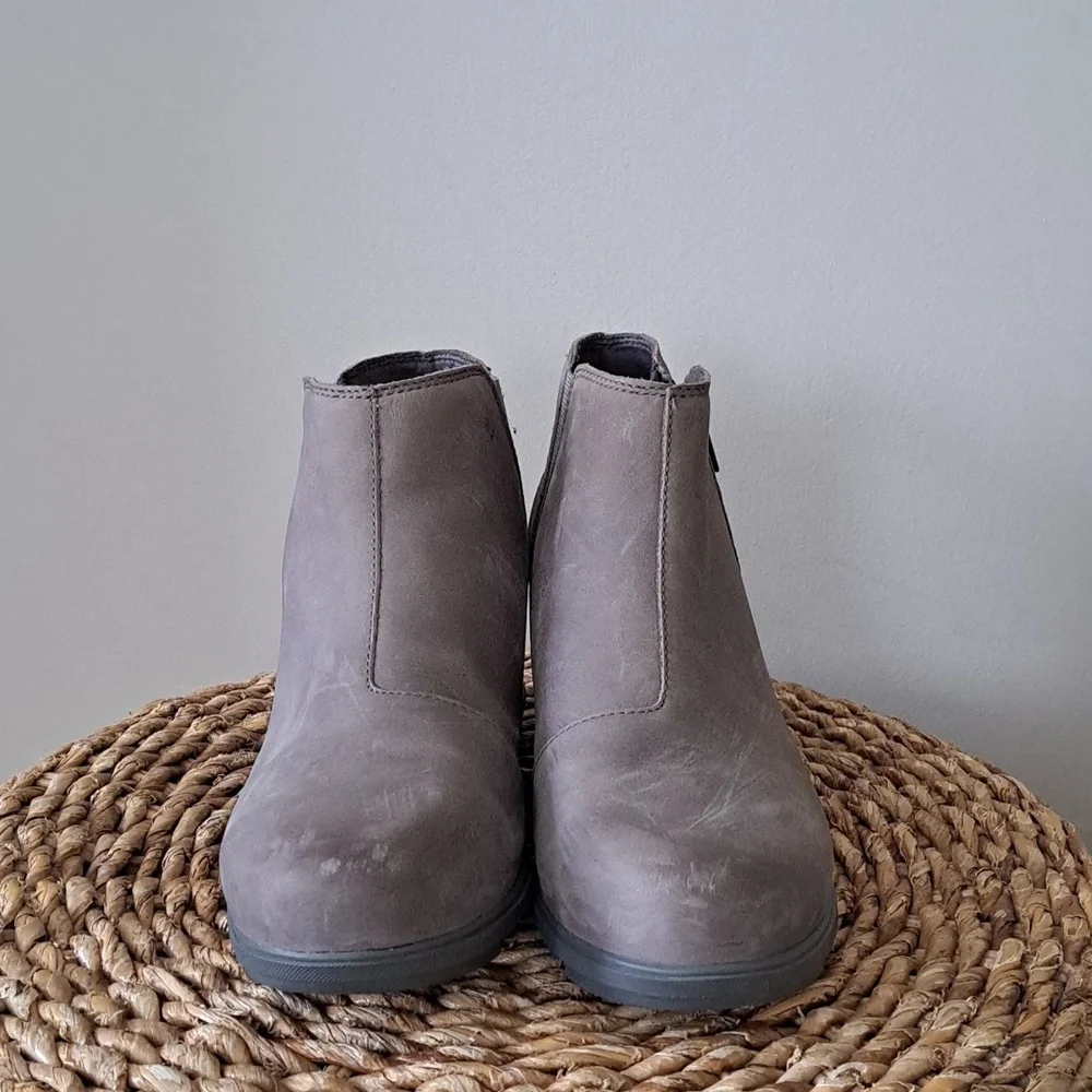 SOREL Womens Evie‎ Grey Nubuck Suede Waterproof Leather Wedge Ankle Boots S-10