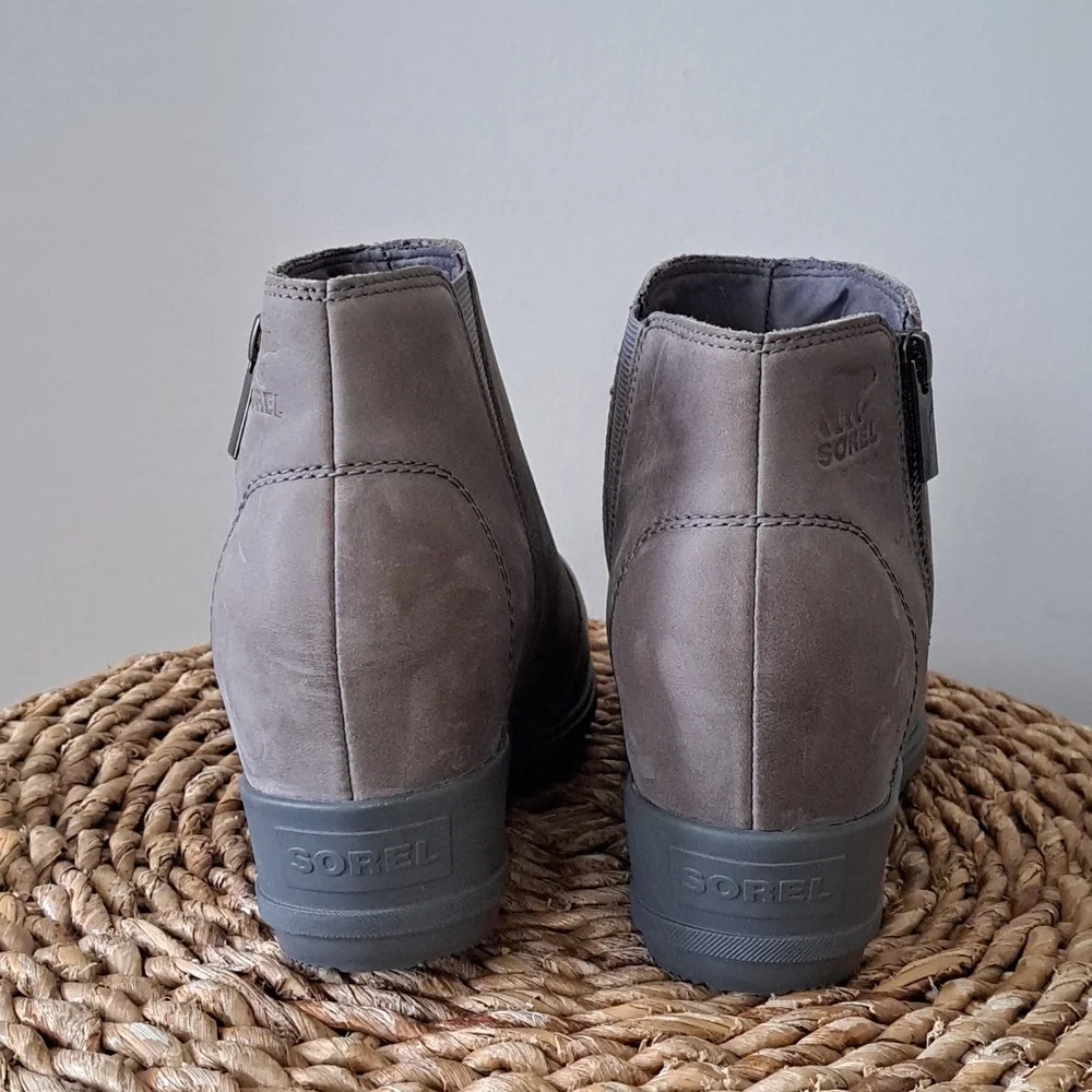 SOREL Womens Evie‎ Grey Nubuck Suede Waterproof Leather Wedge Ankle Boots S-10