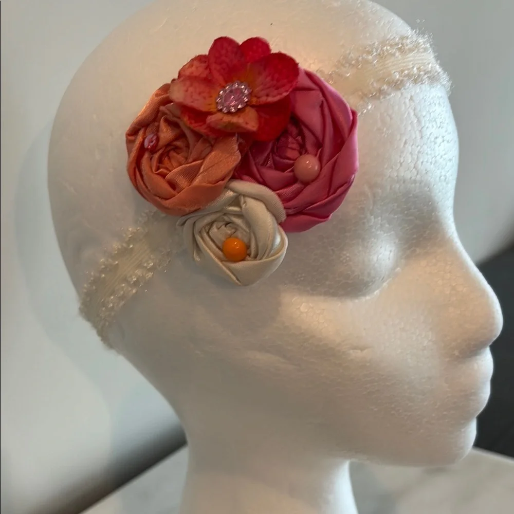 Floral Headband with Pink and Orange Accents