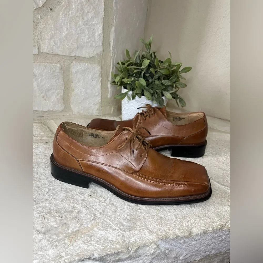 Stacy Adams cognac Derby square toe dress shoes sz 10