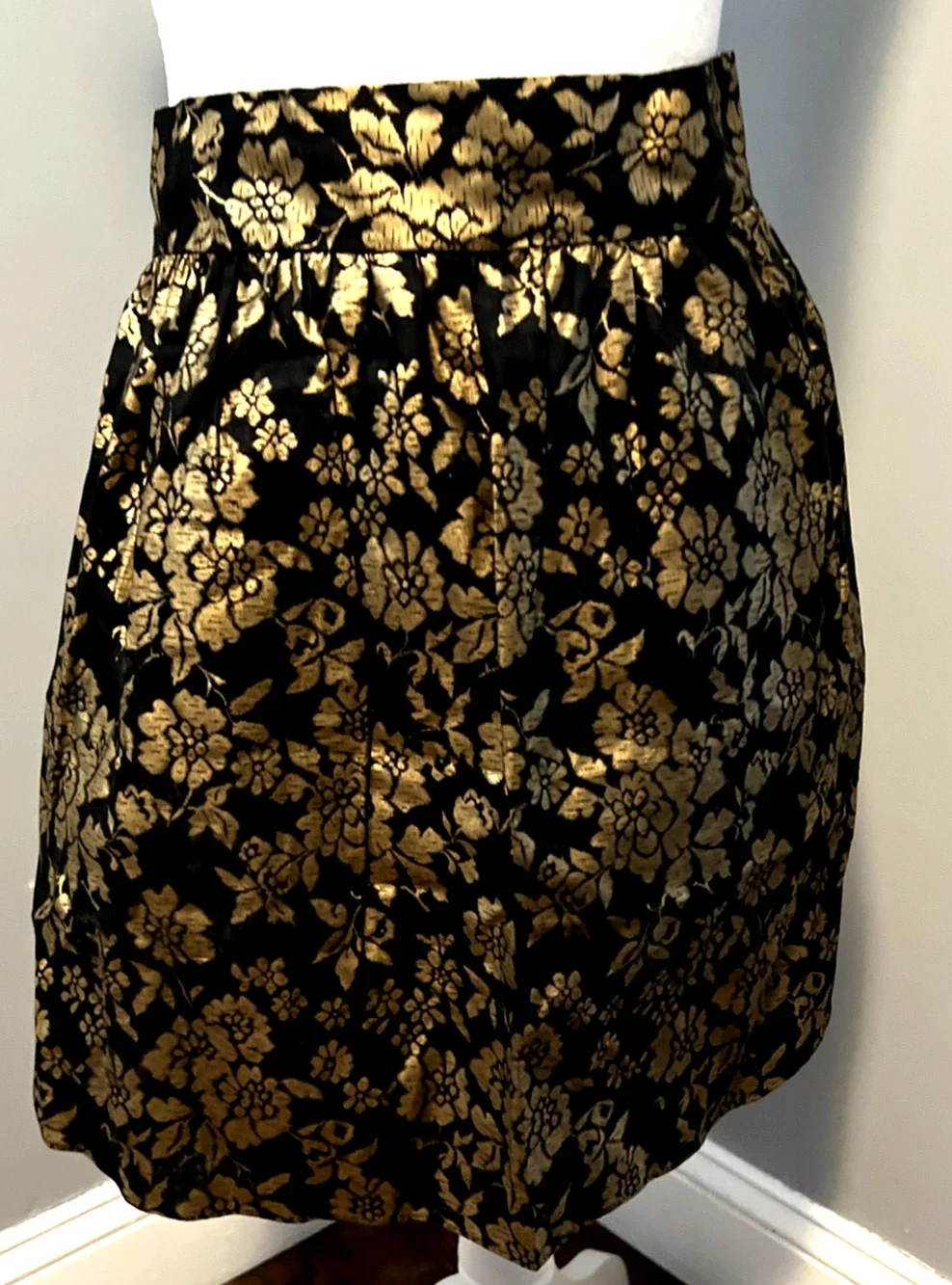 Vintage Half Apron Black & Metallic Gold Floral Tie Kitchen Retro 17