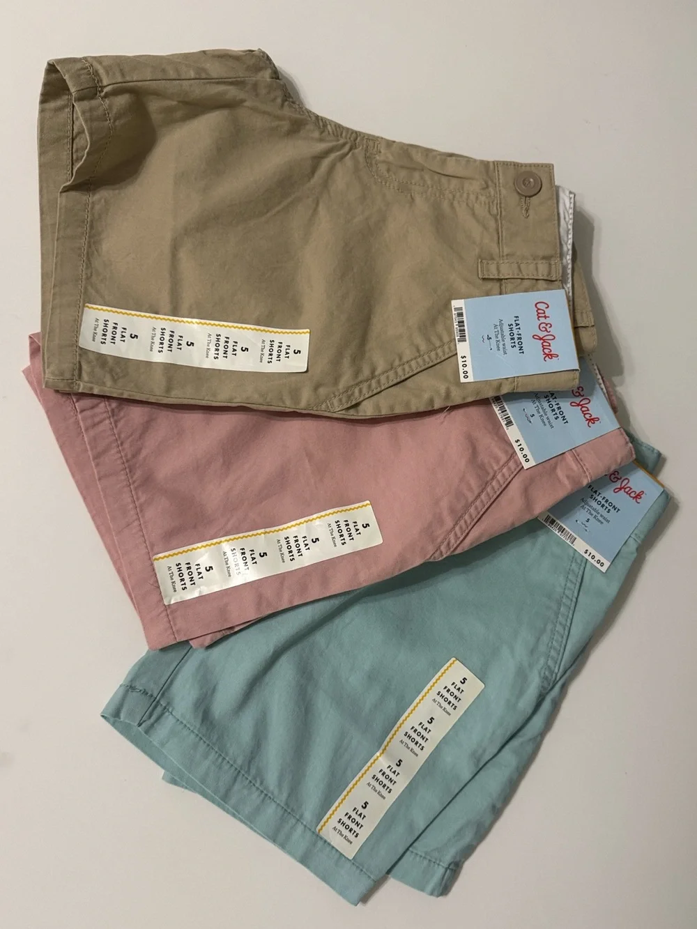 Cat & Jack Kids' Cotton Shorts — Khaki, Pink, Teal (3-Pack)