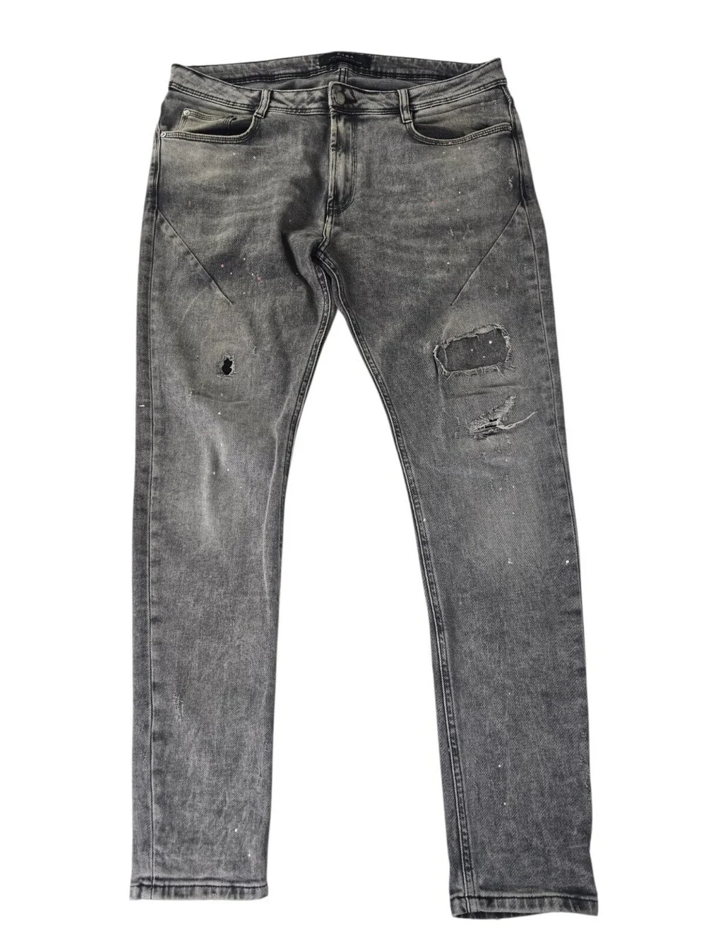 Zara Slim Fit Distressed Gray Denim Jeans Button Closure 5-Pocket Men 36x31