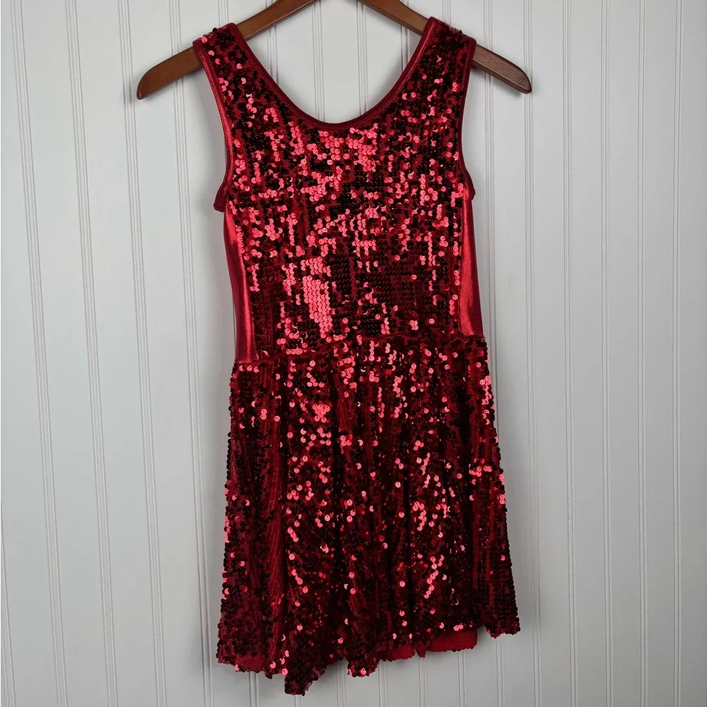 Weissman Girl’s Large Red Sleeveless Sequins Dance Tap Irish Costume Stretch
