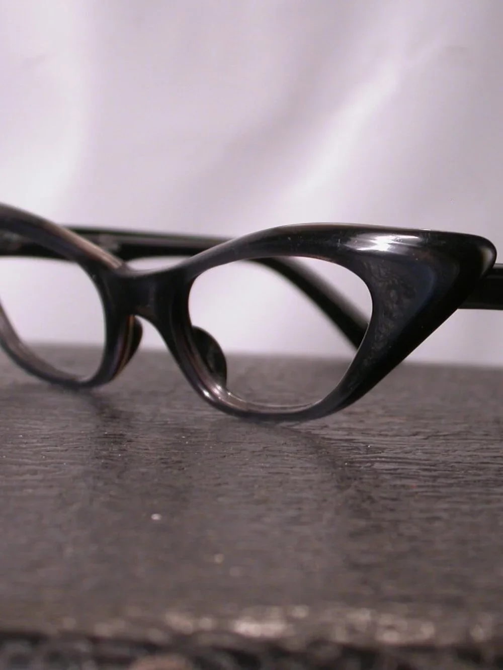 Vintage Paris Fancy Silver Sheen Obsidian Cat Eye glasses Frame Made In France