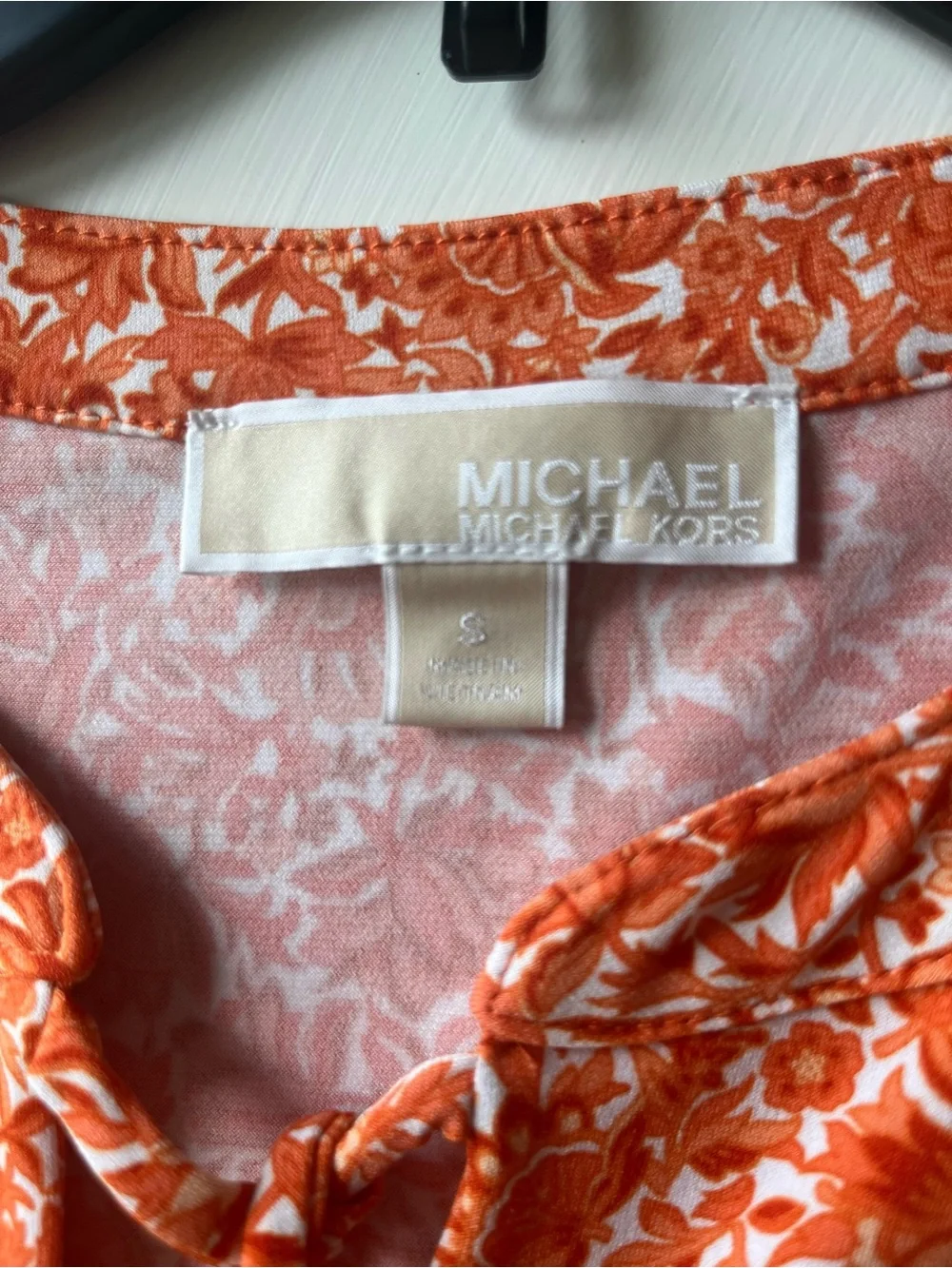Michael Kors Sleeveless Orange Floral Shift Dress with Tassel Tie Size Small