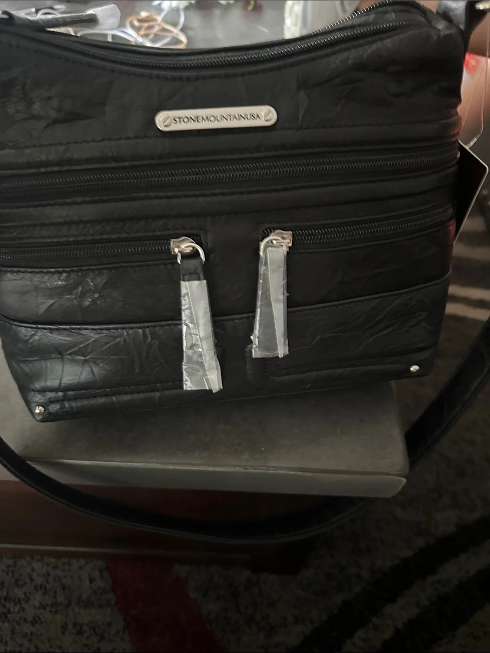 Stone Mountain Accessories Black Crossbody Messenger Bag with Silver Hardware