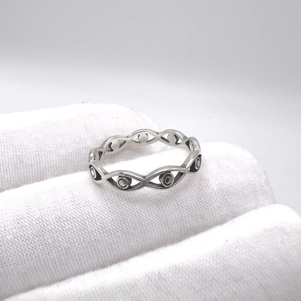 .925 Sterling Silver Evil Eye Band Ring
