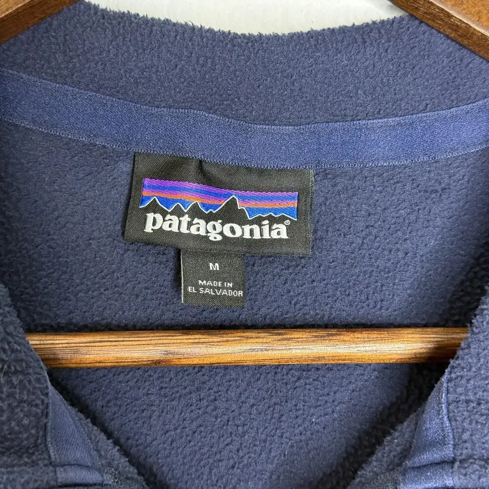Patagonia Jacket Mens Medium Navy Blue Half Zip Fleece Pullover Outdoors Hiking