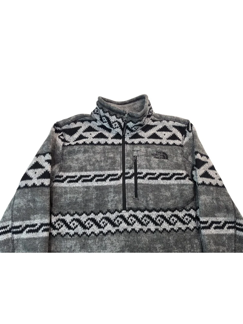 The North Face Gray Aztec Tribal Fleece 1/4 Zip Pullover Mens Size Medium M