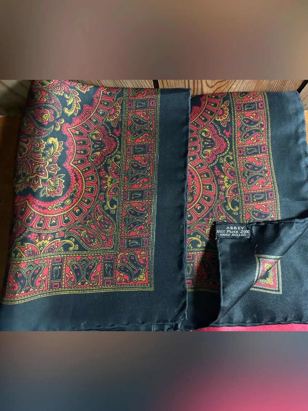 100% Silk Pocket Squares Set in Red and Black Vintage