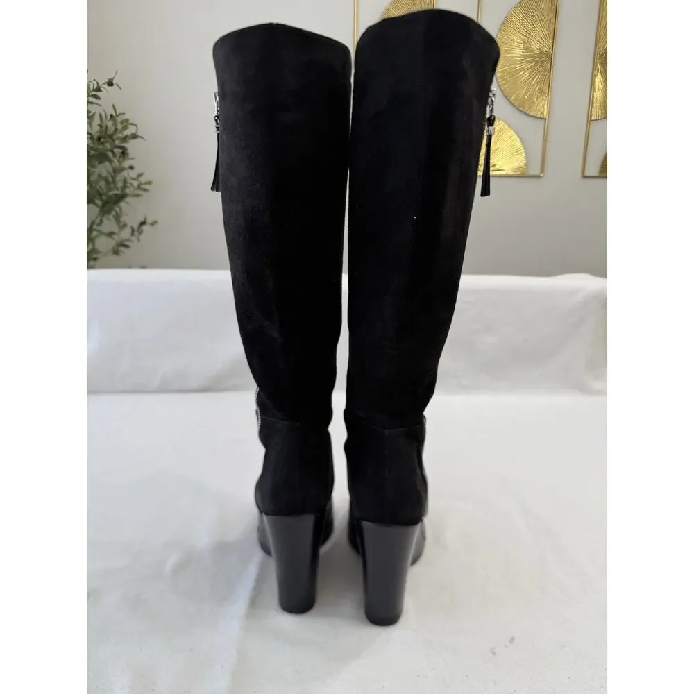 Michael Kors Clara Wedge Knee High Black Leather Women's Boots 6.5M Clean!