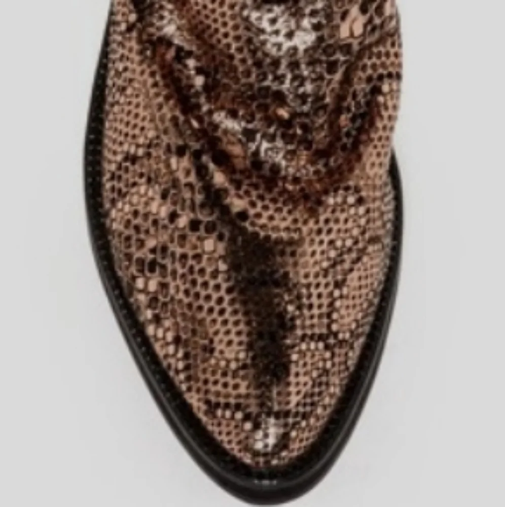 Free People Amarone Holiday Party Copper Snakeskin Print Ankle Boot Sz 8/38