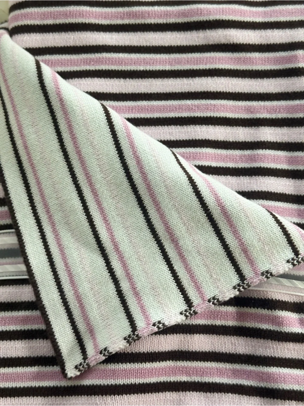 Baby Striped Pink, White and Chocolate Brown knit blanket