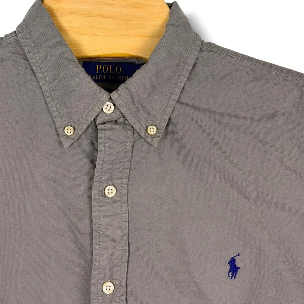 Polo Ralph Lauren Button Down Men XL Grey Classic Fit Cotton Long Sleeve Solid