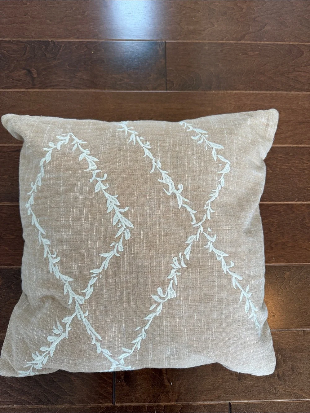 Neutral Tan Embroidered Vine Throw Pillow - Home Accents