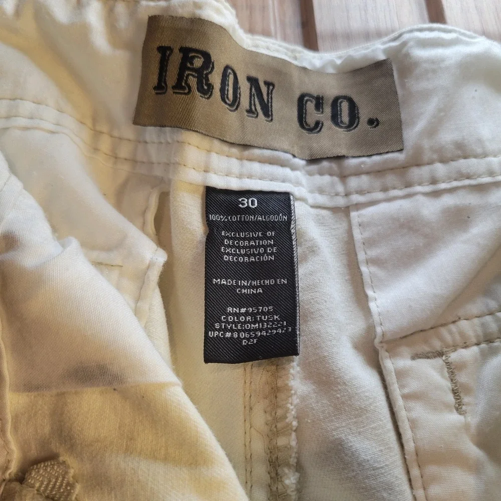 Iron Co. Mens Cream Cotton Twill Cargo Shorts Multi Pocket Utility Workwear 30