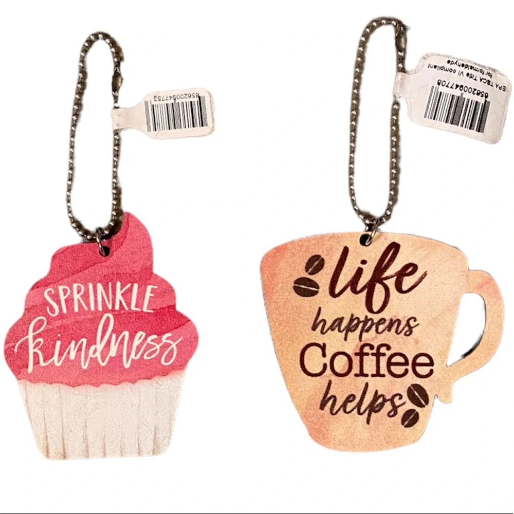 Statement Bag Charms Keychains Retro Life Coffee Cupcakes Set of 2 Whimsical Fun