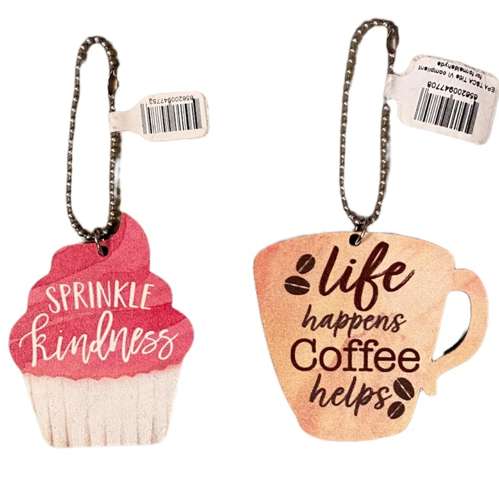 Statement Bag Charms Keychains Retro Life Coffee Cupcakes Set of 2 Whimsical Fun