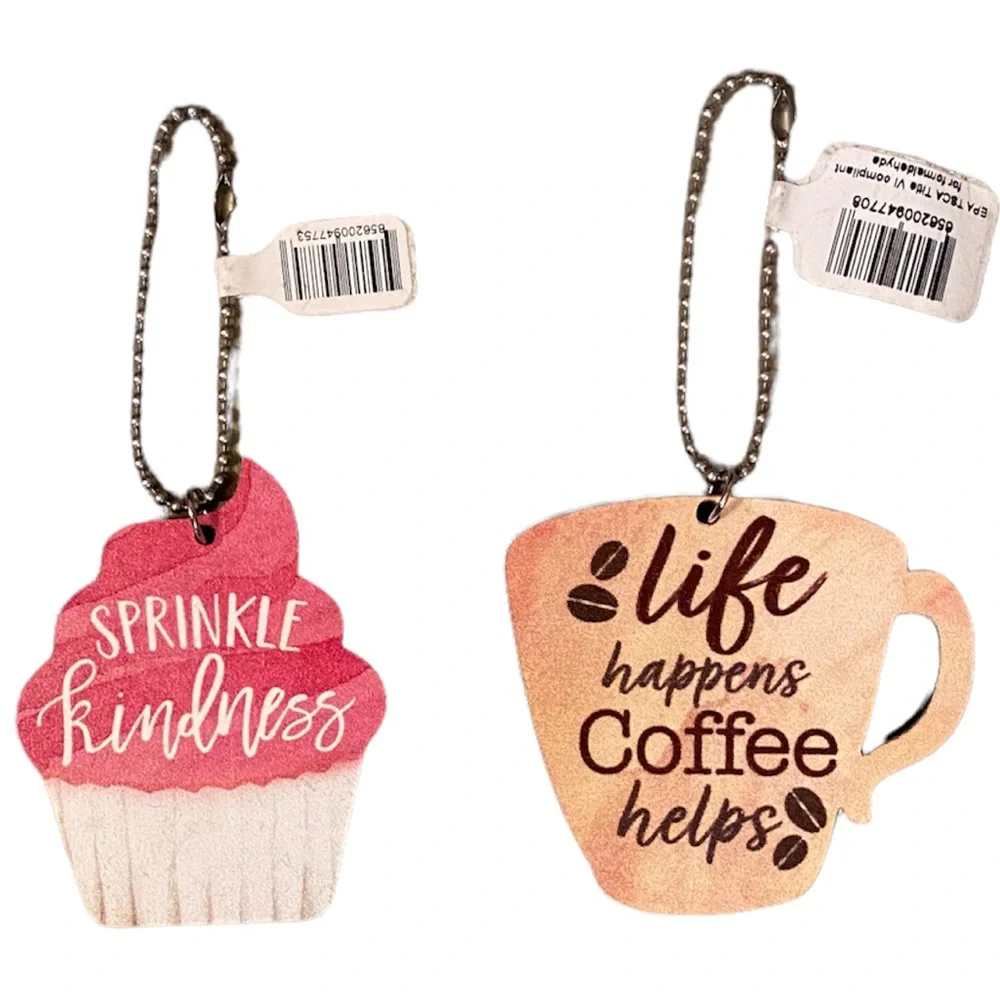 Statement Bag Charms Keychains Retro Life Coffee Cupcakes Set of 2 Whimsical Fun