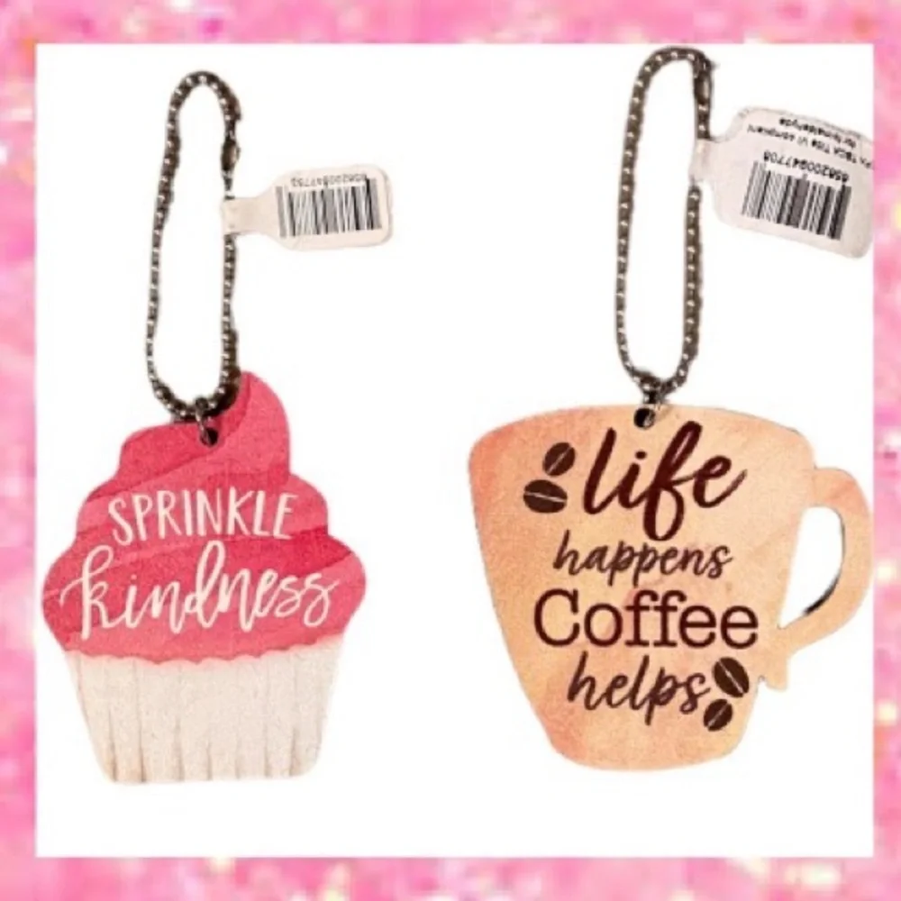 Statement Bag Charms Keychains Retro Life Coffee Cupcakes Set of 2 Whimsical Fun