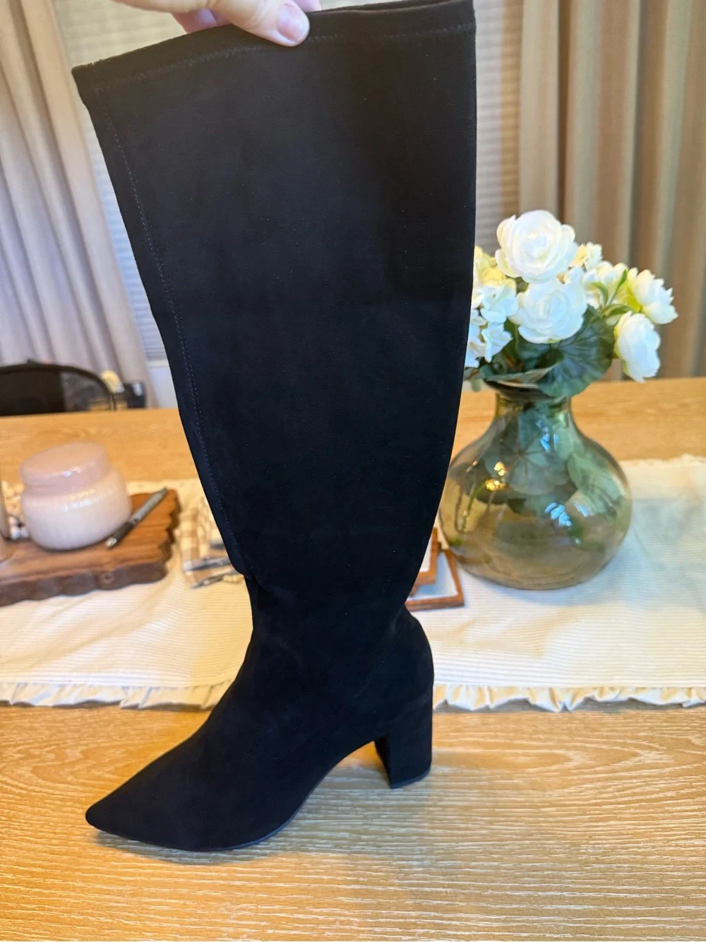 NIB Silent D Komass Black Microsuede Knee-High Boots Size 39 Wide