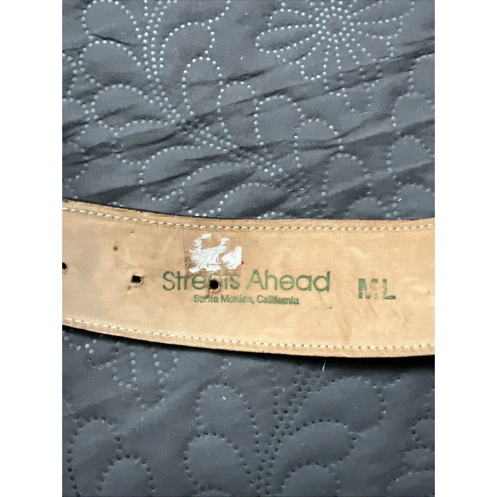 Streets Ahead VTG Silver & Rose Gold Medallion Black Leather Belt SZM/L RARE 42