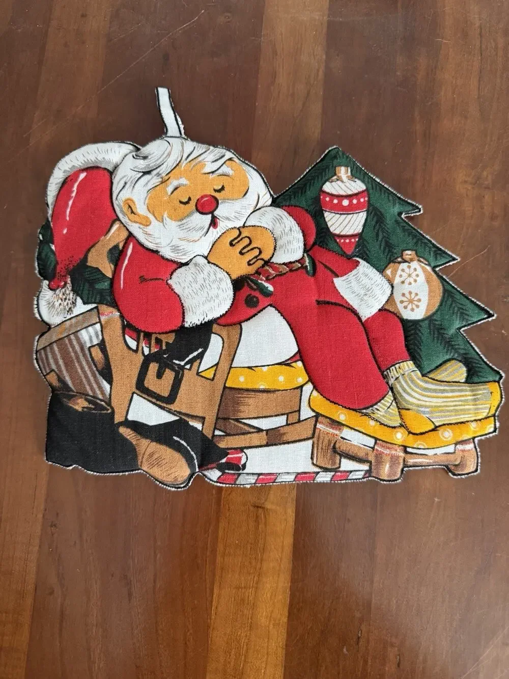 Vintage 1987 McCrory Sleeping Santa Claus Decorative Hot Pad Pot Holder Cotton