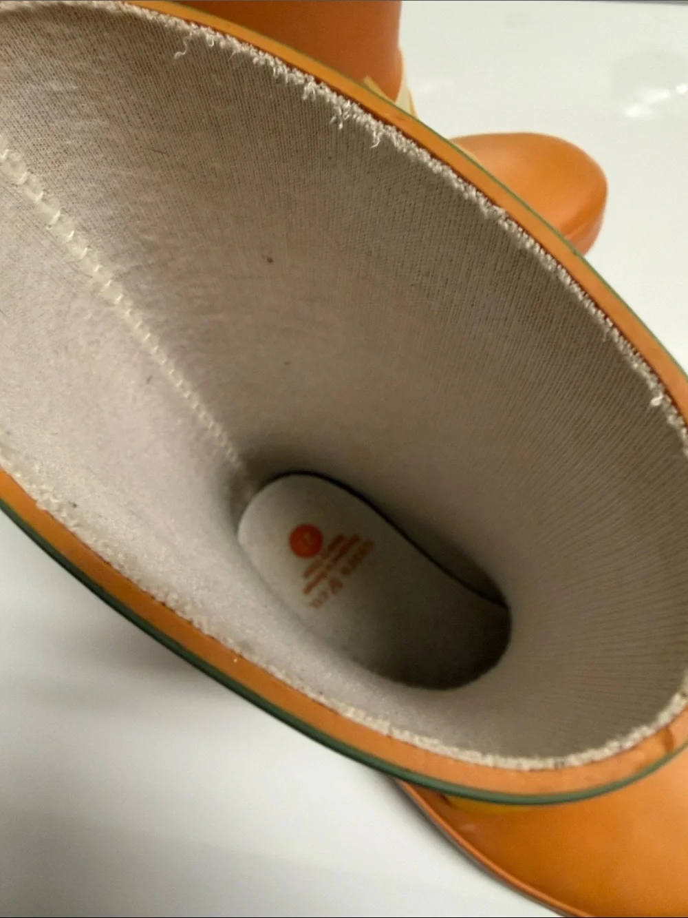 Kids Orange (terracotta)Rain Boots with green accent