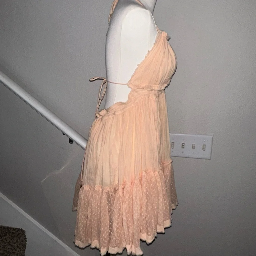 Free People Halter Mini Dress Tiered Ruffle Swiss Dot Beach Festival sm